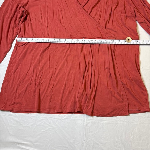 J. Jill Wearever Terracotta Red Faux Wrap V-Neck 3/4 Sleeve Top 2X Y2K Babydoll - Picture 3 of 8
